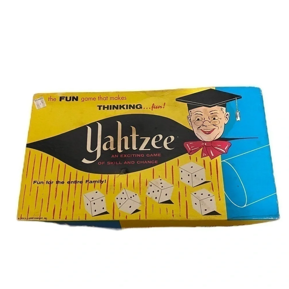 Vintage Yahtzee 1956 Dice Board Game Blue Yellow